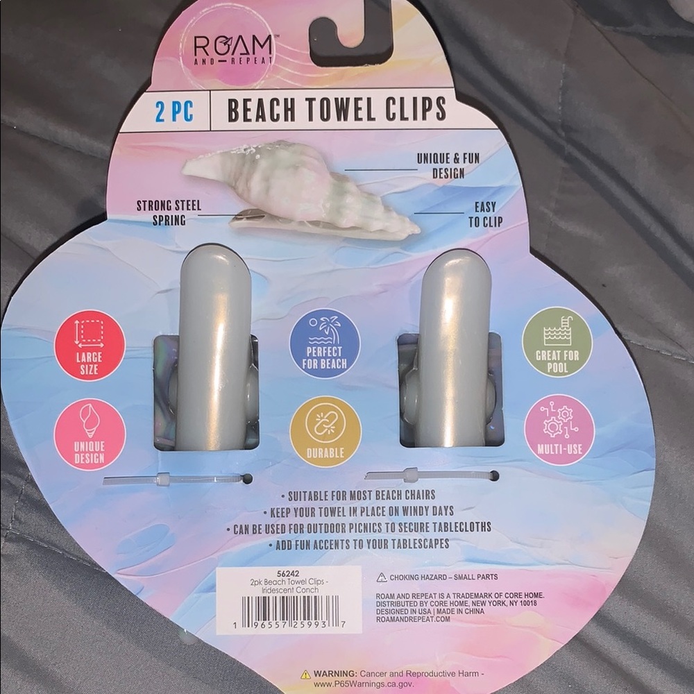 ROAM Iridescent Sea Shell conch Beach Towel Clips or table clips - Picture 6 of 7